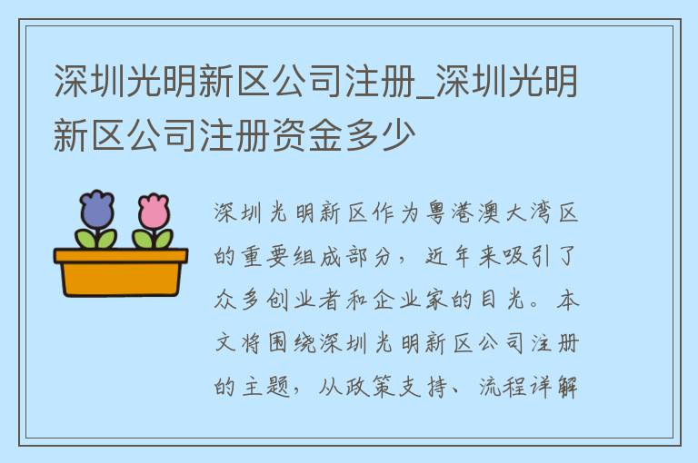 深圳光明新区公司注册_深圳光明新区公司注册资金多少