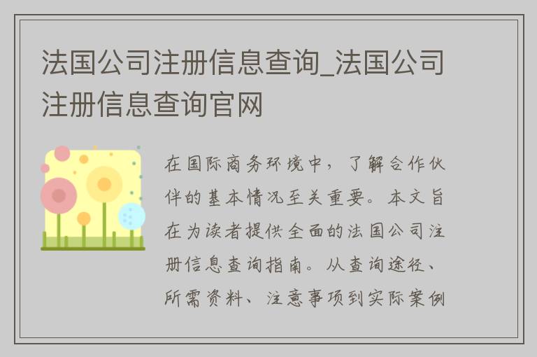 法国公司注册信息查询_法国公司注册信息查询官网