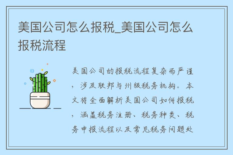 美国公司怎么报税_美国公司怎么报税流程