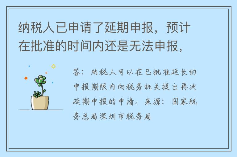 纳税人已申请了延期申报，预计在批准的时间内还是无法申报，是否可再次申请延期申报？