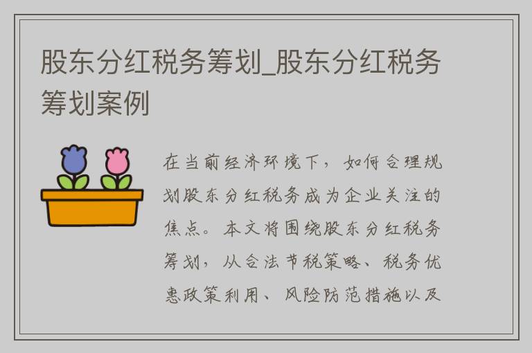 股东分红税务筹划_股东分红税务筹划案例