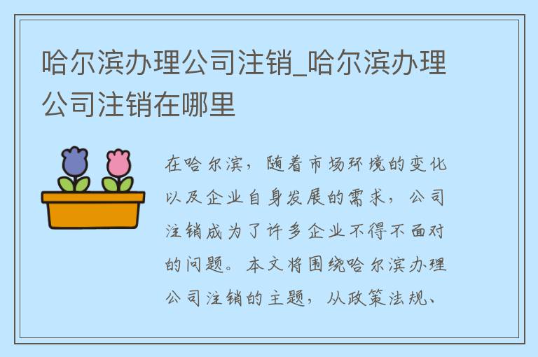 哈尔滨办理公司注销_哈尔滨办理公司注销在哪里