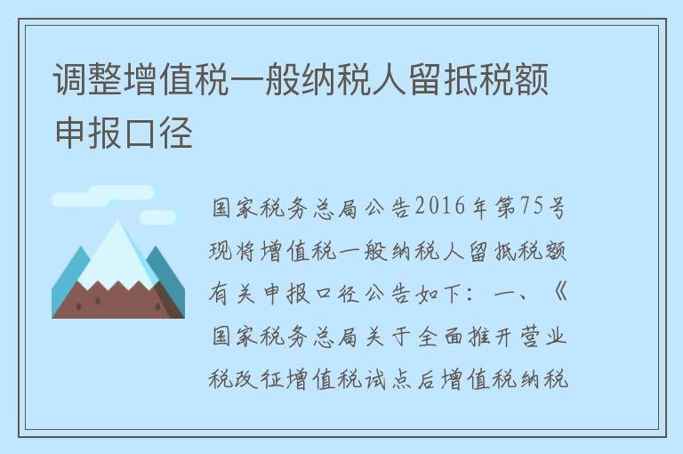 调整增值税一般纳税人留抵税额申报口径