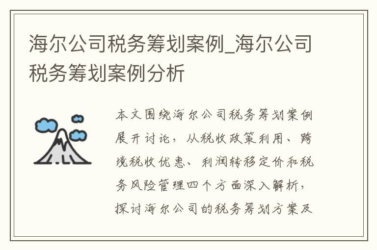 海尔公司税务筹划案例_海尔公司税务筹划案例分析