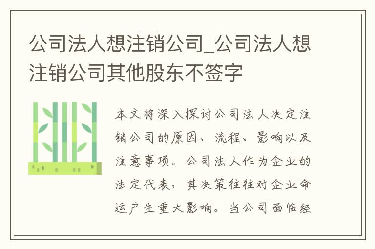 公司法人想注销公司_公司法人想注销公司其他股东不签字