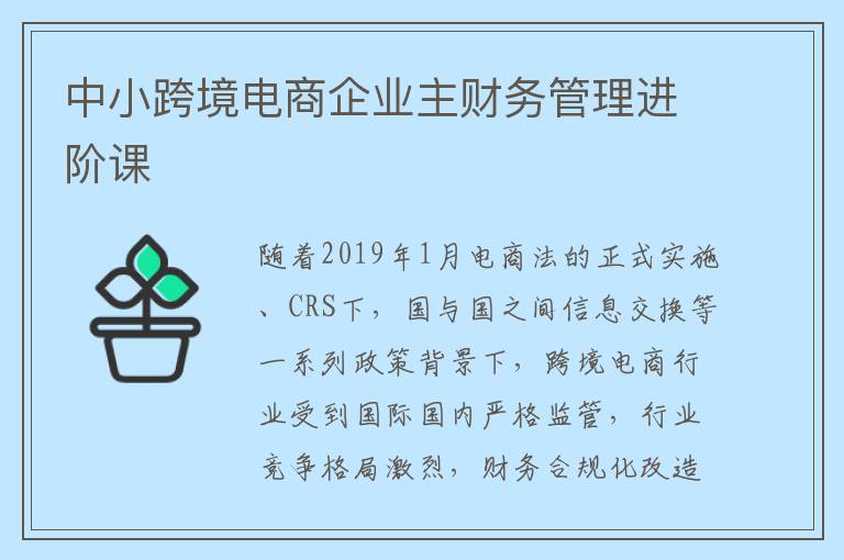 中小跨境电商企业主财务管理进阶课