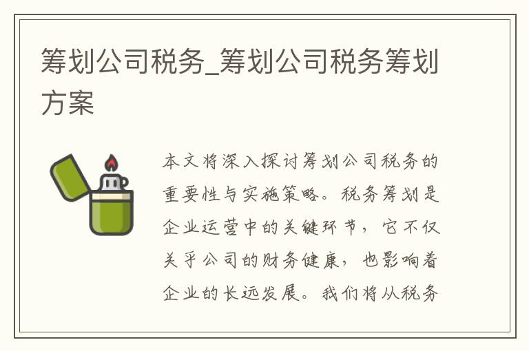 筹划公司税务_筹划公司税务筹划方案