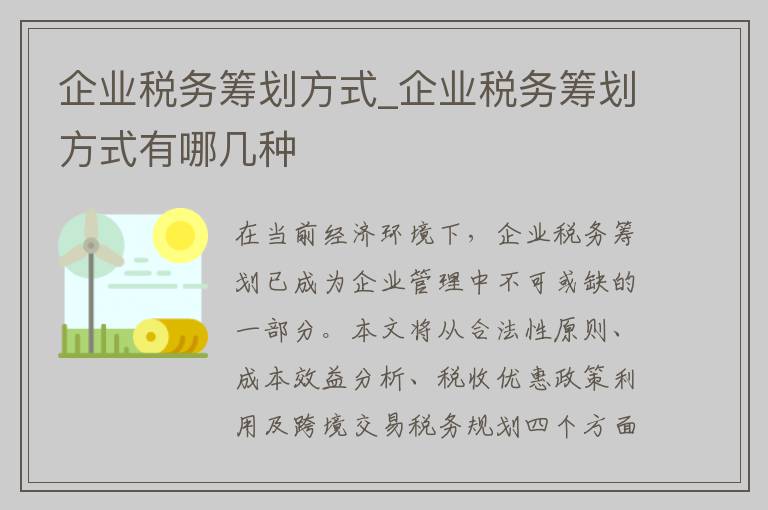 企业税务筹划方式_企业税务筹划方式有哪几种