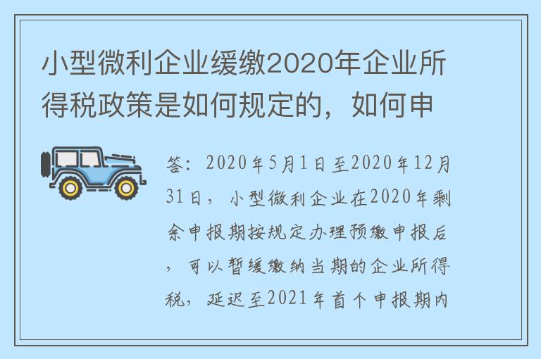 小型微利企业缓缴2020年企业所得税政策是如何规定的，如何申请？